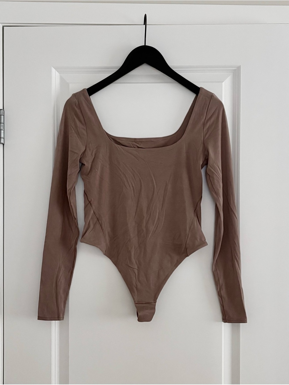 lululemon athletica Long Sleeve Scoop Neck Bodysuit in Taupe